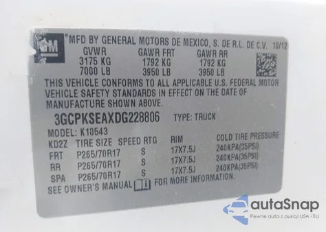 2013 Chevrolet Silverado 1500 Lt из США, поврежденный, VIN 3GCPKSEAXDG228806